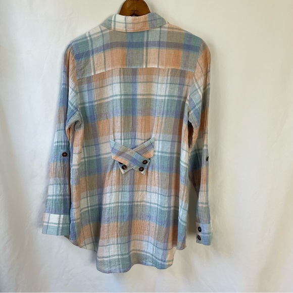 Soft Surroundings Linen Plaid Shirt M - Picture 2 of 9